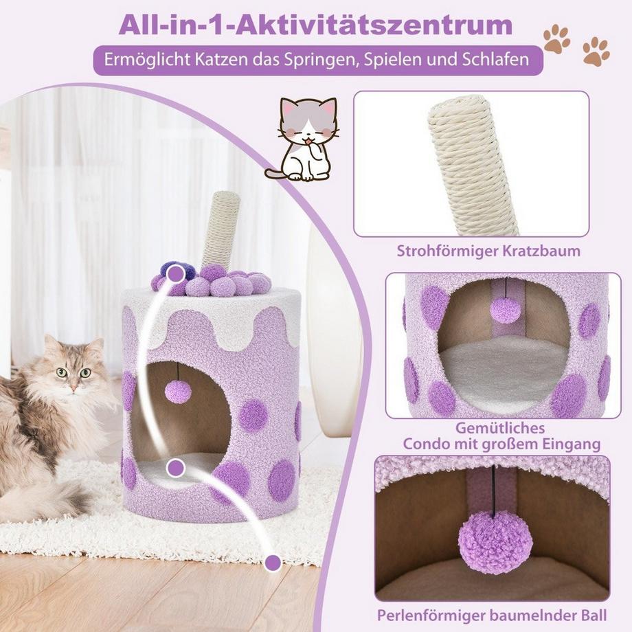 B2X  Arbre à chat, griffoir en forme de thé au lait avec poteaux en sisal et jouet boule pendant 