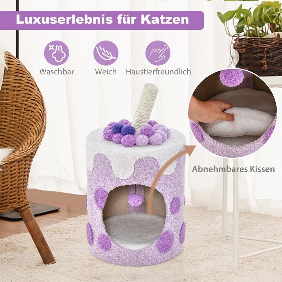 B2X  Arbre à chat, griffoir en forme de thé au lait avec poteaux en sisal et jouet boule pendant 