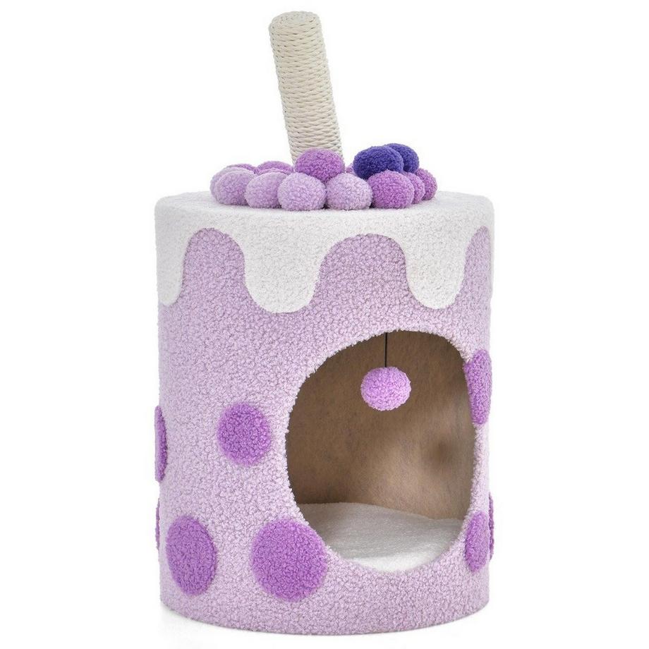 Arbre à chat, griffoir en forme de thé au lait avec poteaux en sisal et jouet boule pendant