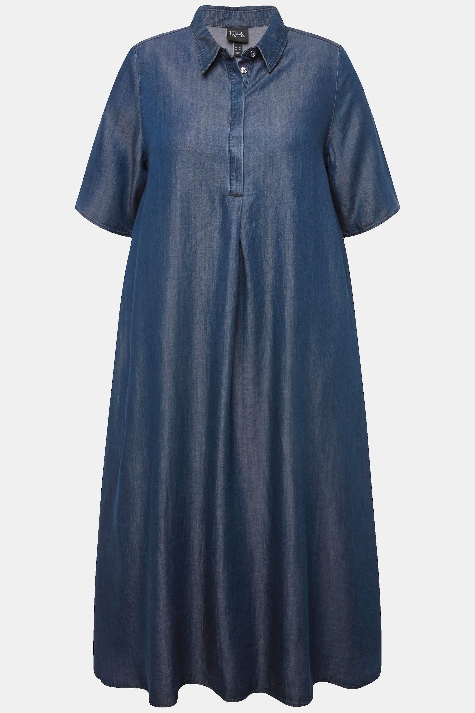 Ulla Popken  Robe midi en Lyocelle, aspect jean. Col chemise et manches courtes. 