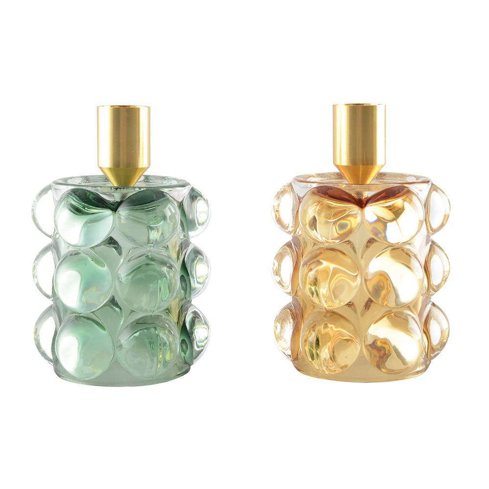 Image of Kerzenhalter Gelb Und Grün Mit Blasen - Set Von 2 Unisex ONE SIZE