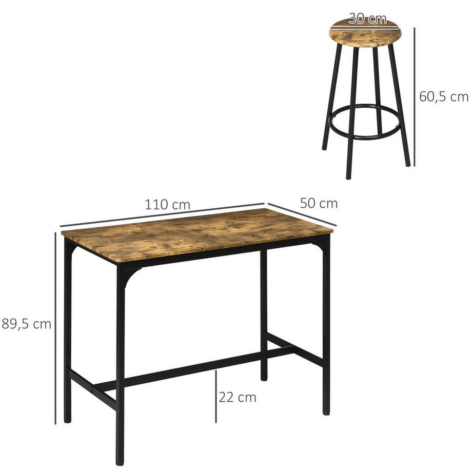 Northio Table De Bar Avec Ensemble De Tabourets De Bar, 5 Pièces. Ensemble De Table De Bar, Table De Cuisine Avec 4 Tabourets De Bar, Groupe De Salle À Manger Au Design Industriel, Métal, Marron Rustique  