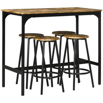 Table De Bar Avec Ensemble De Tabourets De Bar, 5 Pièces. Ensemble De Table De Bar, Table De Cuisine Avec 4 Tabourets De Bar, Groupe De Salle À Manger Au Design Industriel, Métal, Marron Rustique