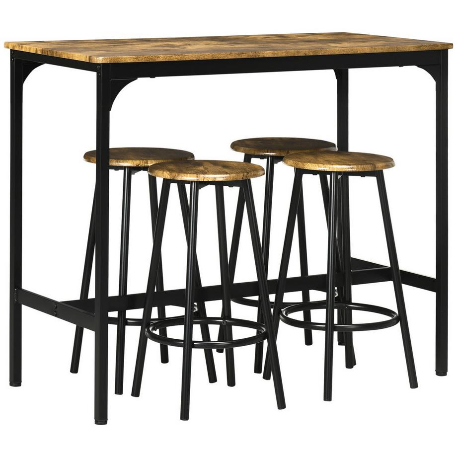 Northio Table De Bar Avec Ensemble De Tabourets De Bar, 5 Pièces. Ensemble De Table De Bar, Table De Cuisine Avec 4 Tabourets De Bar, Groupe De Salle À Manger Au Design Industriel, Métal, Marron Rustique  