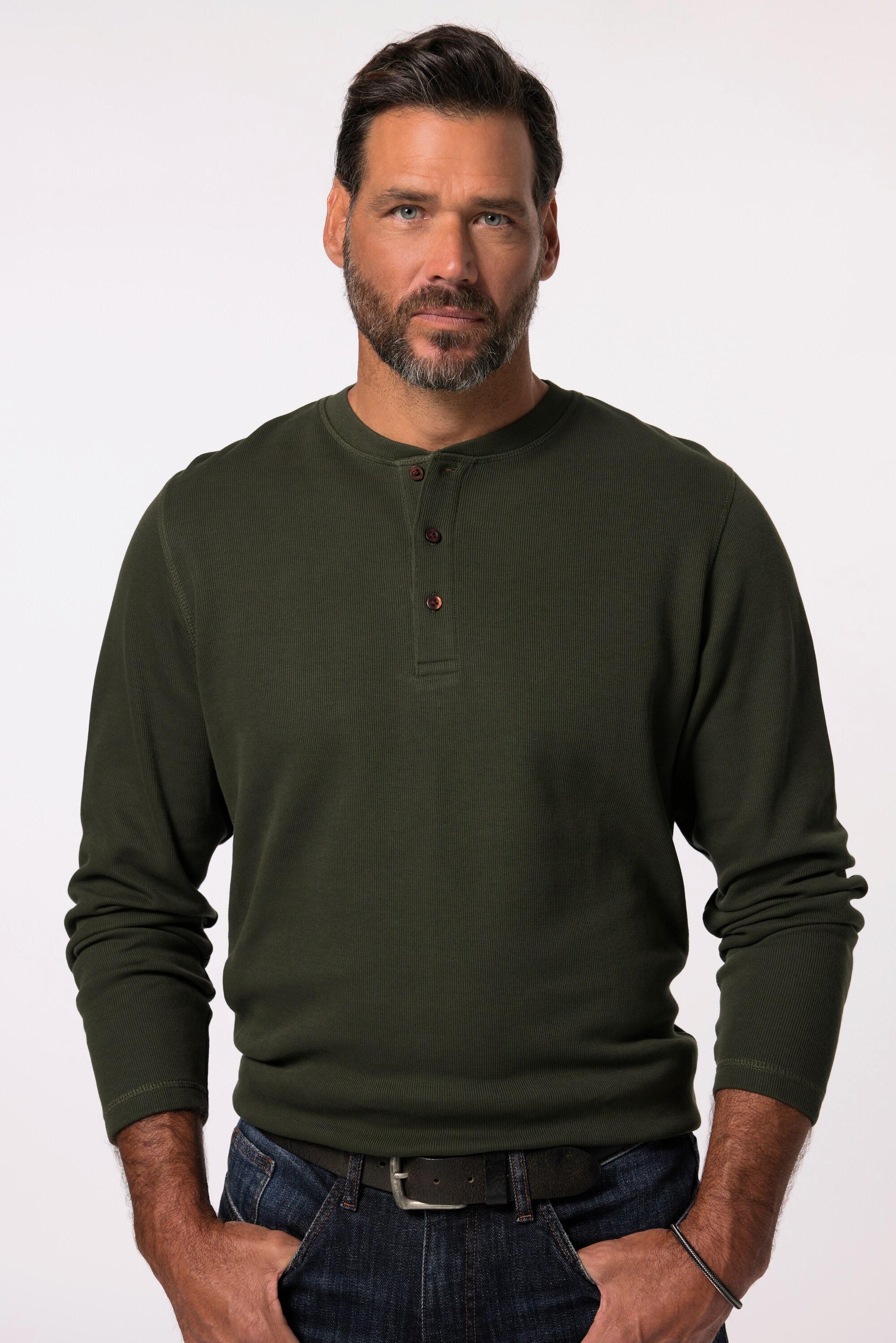 JP1880  Henley, Langarm, Piqué 