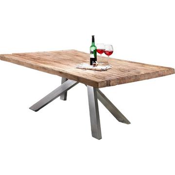 Massivholztisch 200x100 - Teak natur - Metall antiksilber