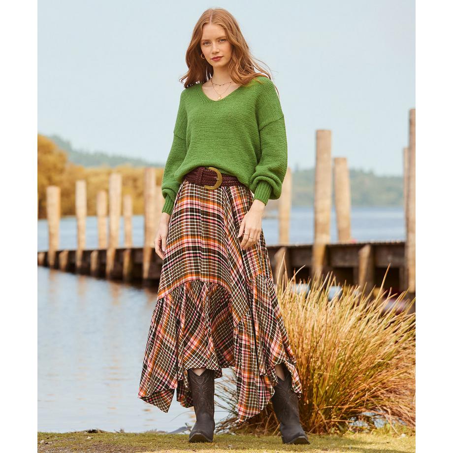 Joe Browns Pink karierter Rock mit Dippy-Saum  