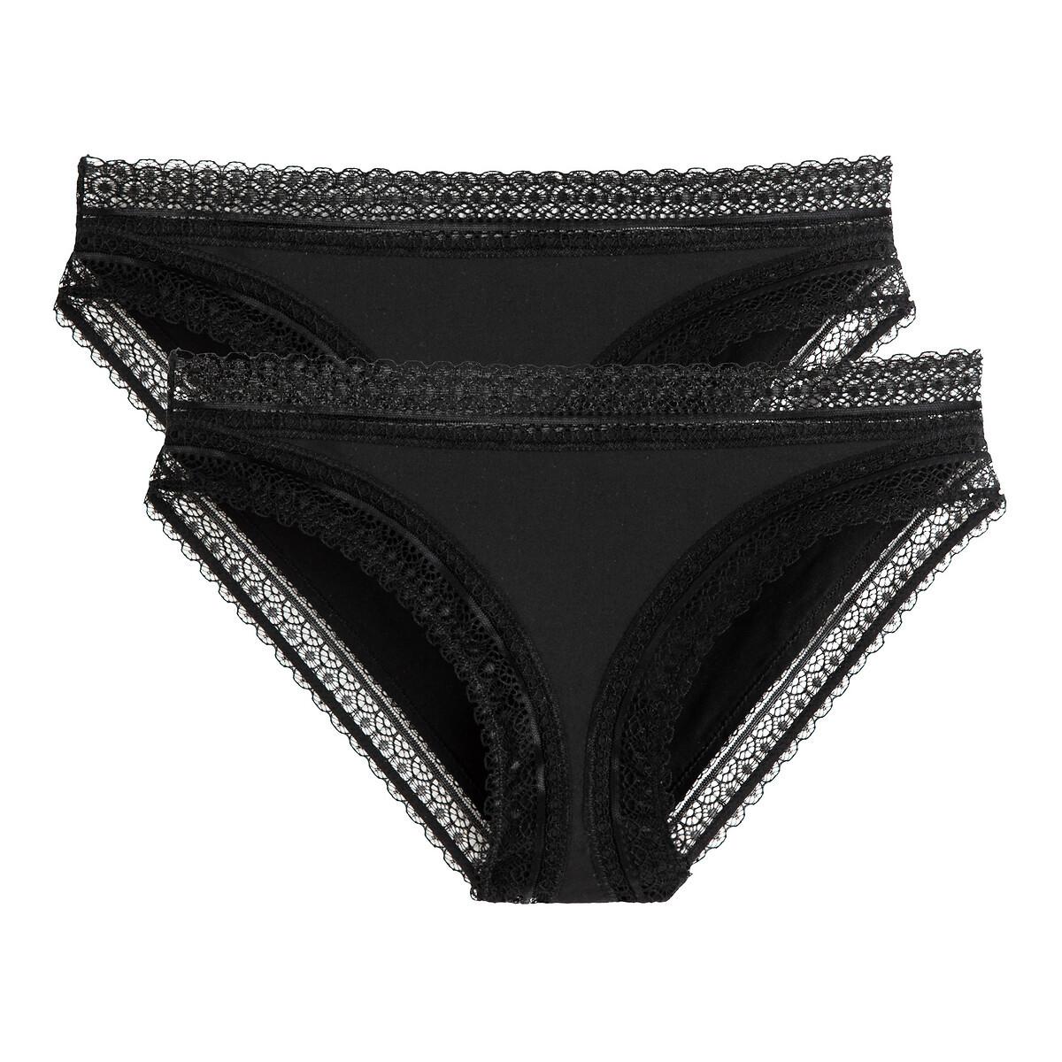 Image of 2er-pack Slips Aus Mikrofaser Mit Spitzendetails Damen Schwarz 42