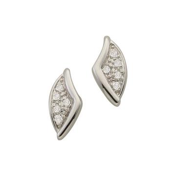 Clous d'oreilles or blanc 750 diamant 0,05ct. 10x5mm