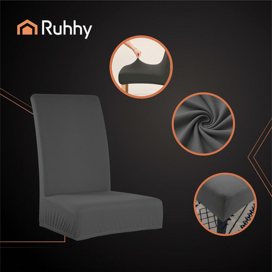 Northio  Housses de chaise gris foncé, lot de 6, tissu extensible 