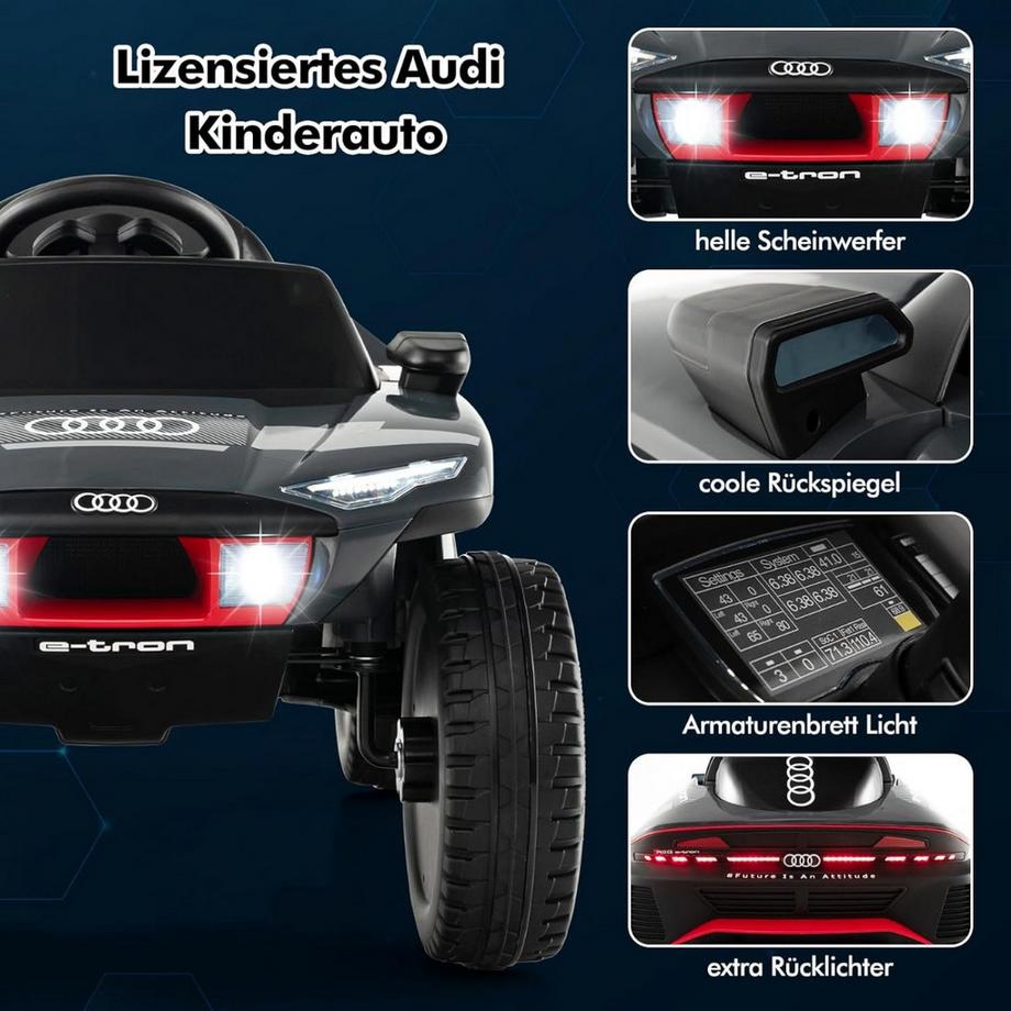 Northix  Voiture électrique Audi pour enfants Voiture électrique pour enfants 12V avec télécommande & lumières LED & 4 suspensions gris 