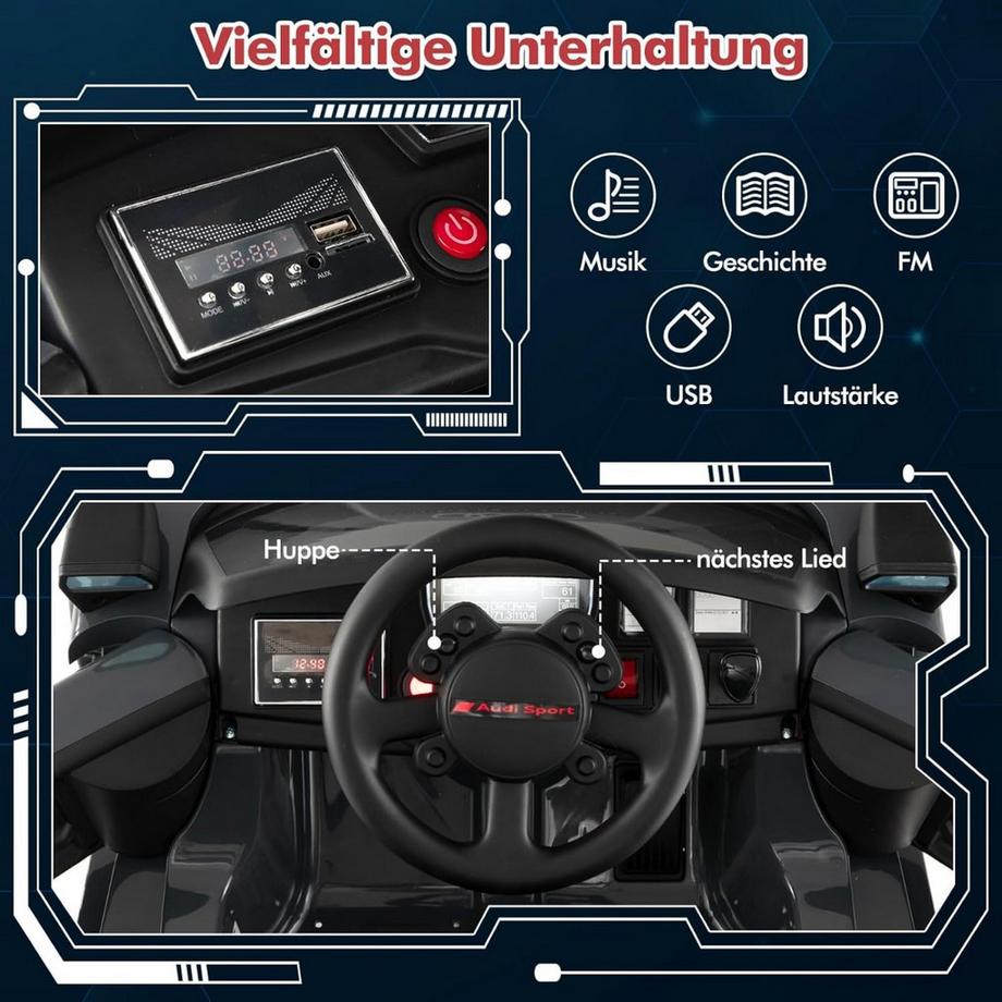 Northix  Voiture électrique Audi pour enfants Voiture électrique pour enfants 12V avec télécommande & lumières LED & 4 suspensions gris 