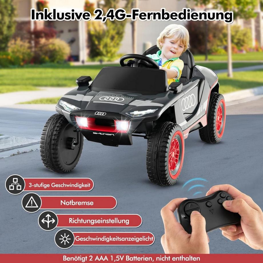 Northix  Voiture électrique Audi pour enfants Voiture électrique pour enfants 12V avec télécommande & lumières LED & 4 suspensions gris 