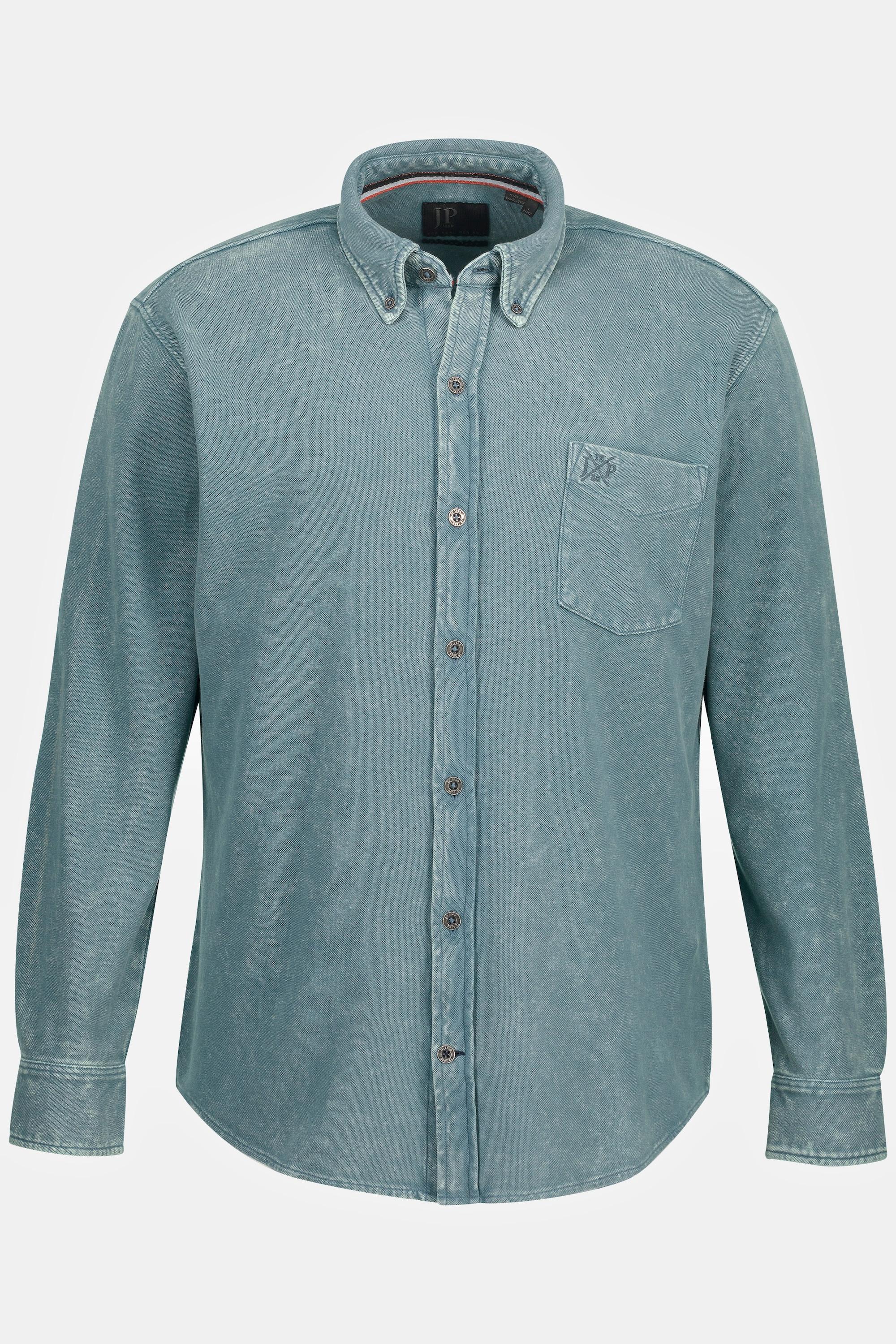 JP1880  Camicia di piqué dalla vestibilità moderna con acid wash, maniche lunghe e colletto ad apertura inglese blue denim 