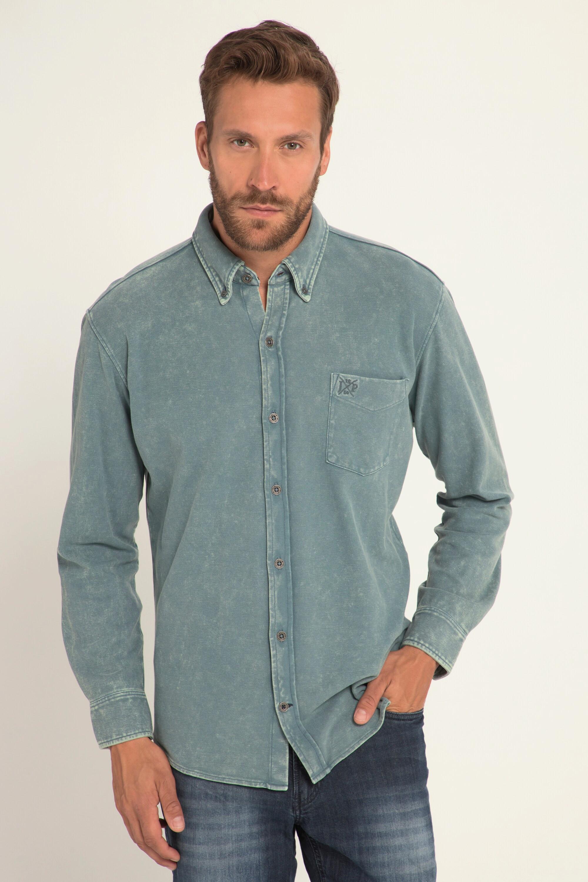 JP1880  Camicia di piqué dalla vestibilità moderna con acid wash, maniche lunghe e colletto ad apertura inglese blue denim 