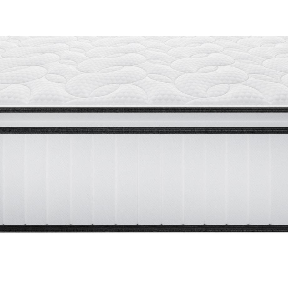 Vente-unique Set aus Bettgestell mit Bettkasten + Taschenfederkernmatratze feuerfest & Topper - 180 x 200 cm - Stärke 28 cm - Weiß - DELICE von DREAMEA HOTEL  