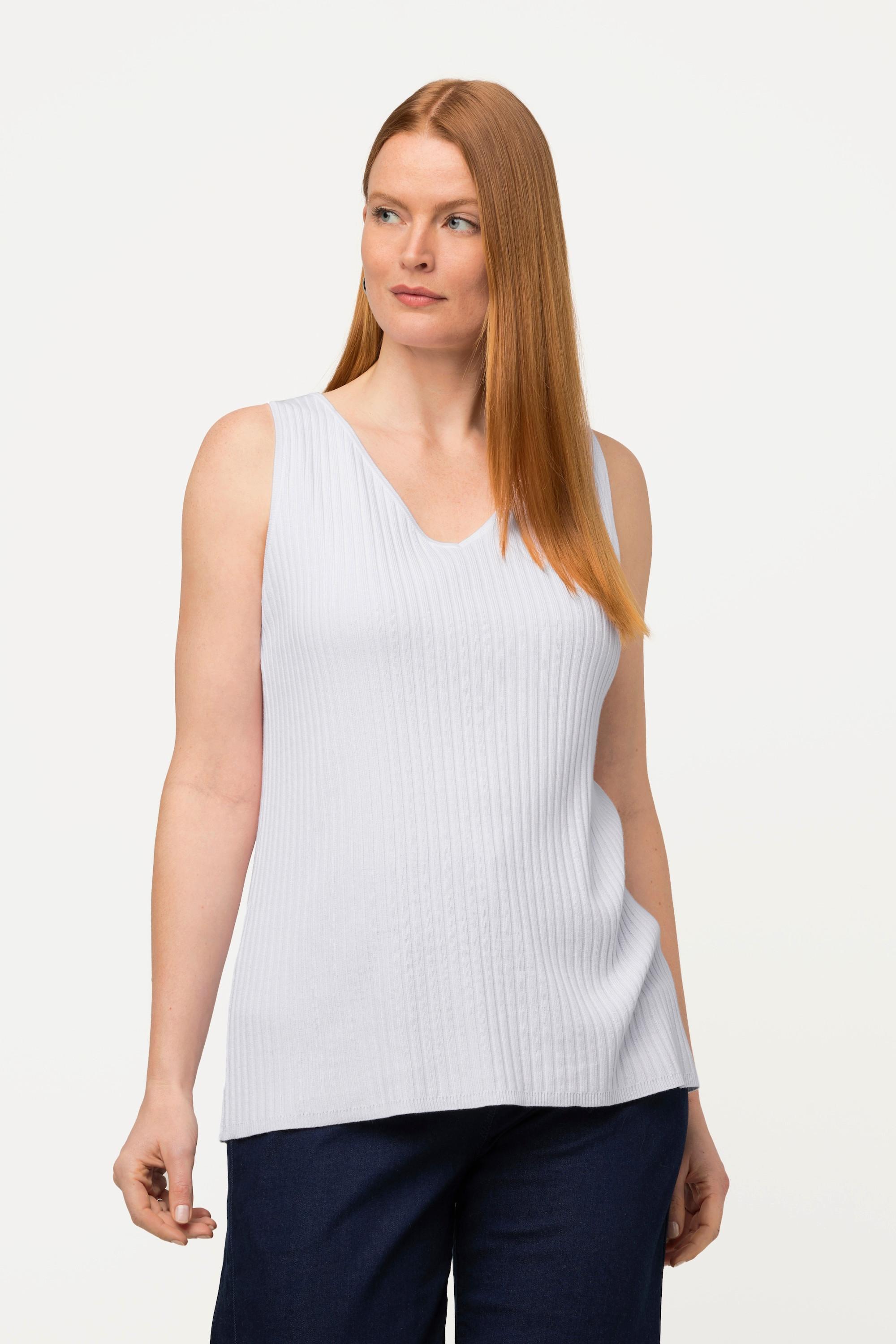 Ulla Popken  Top smanicato di maglia a costine con scollo a V 