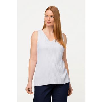 Top smanicato di maglia a costine con scollo a V