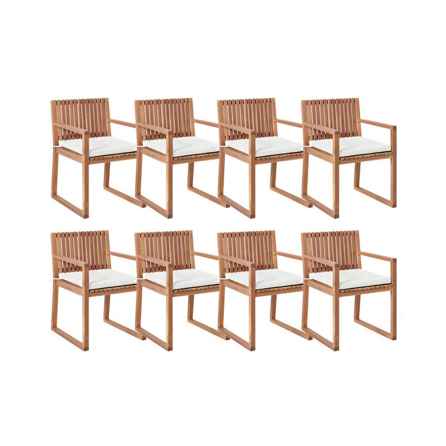 Lot de 8 chaises de jardin avec coussins en Bois d'acacia certifié Scandinave SASSARI II PREMIUM