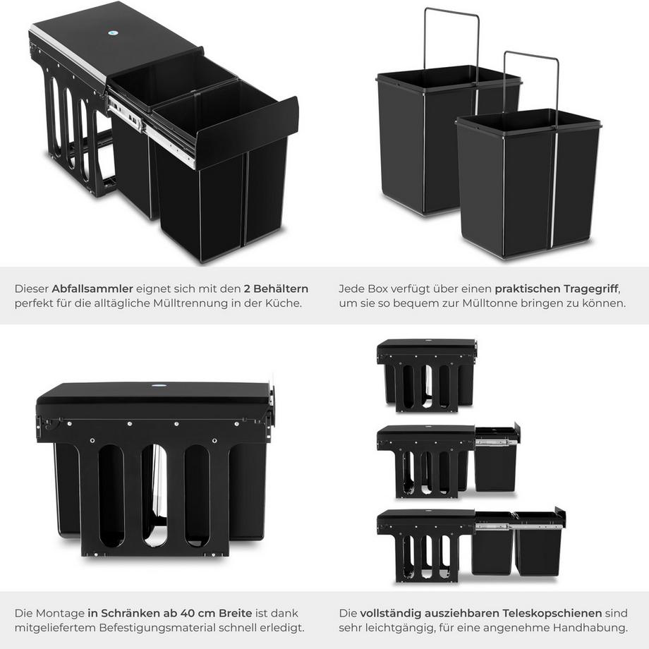 Tectake Contenitore per rifiuti Ashlyn 2 scomparti per la raccolta differenziata da 15 l  
