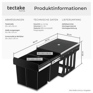 Tectake Abfallsammler Ashlyn, 2-fach Trennung, 30L, Teleskopschienen  