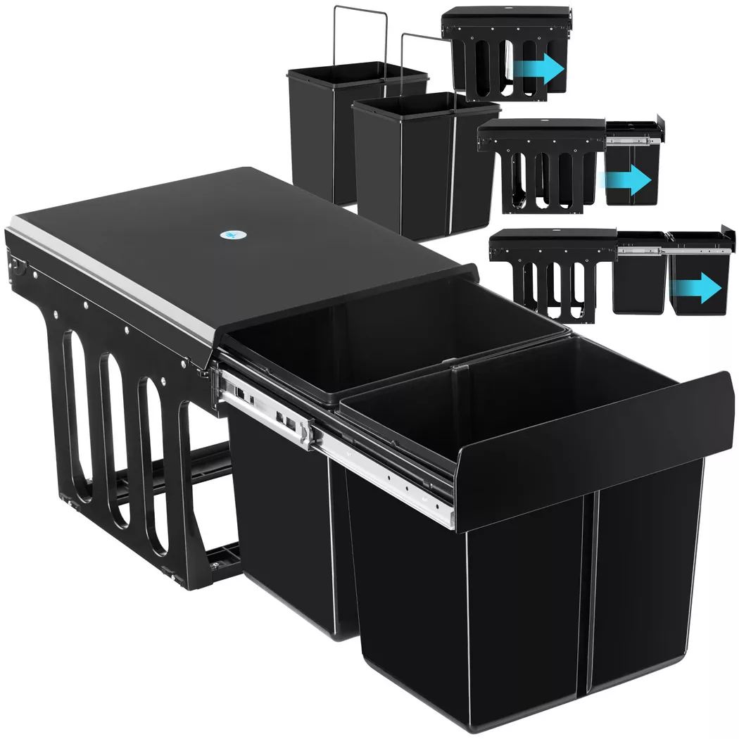 Tectake – Abfallsammler Ashlyn, 2-fach Trennung, 30L, Teleskopschienen, 30 L, Schwarz