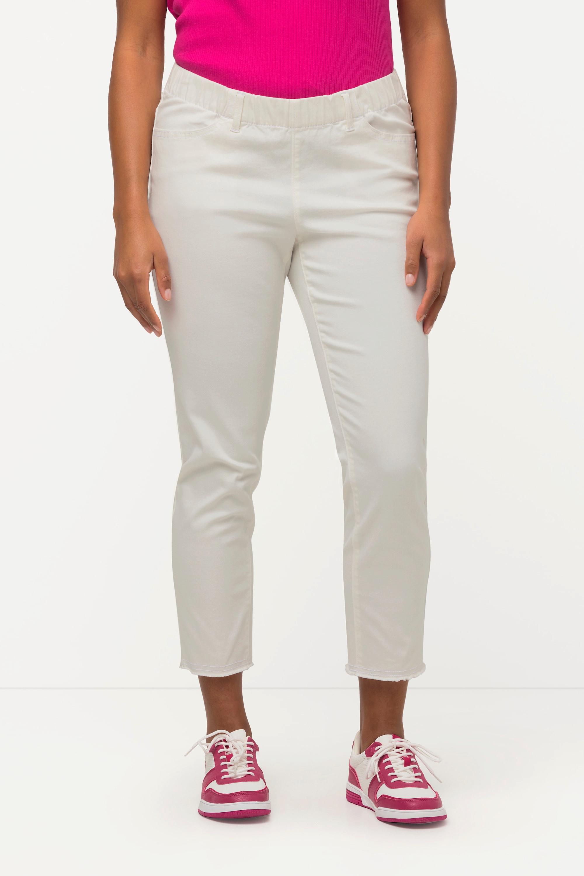 Ulla Popken  Pantalon 7/8 Sienna. Jambe étroite et ourlet frangé 