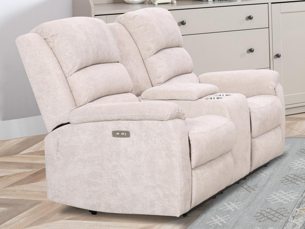 Vente-unique Couchgarnitur mit elektrischer Relaxfunktion 3+2 - Stoff - Beige - NEVERS  