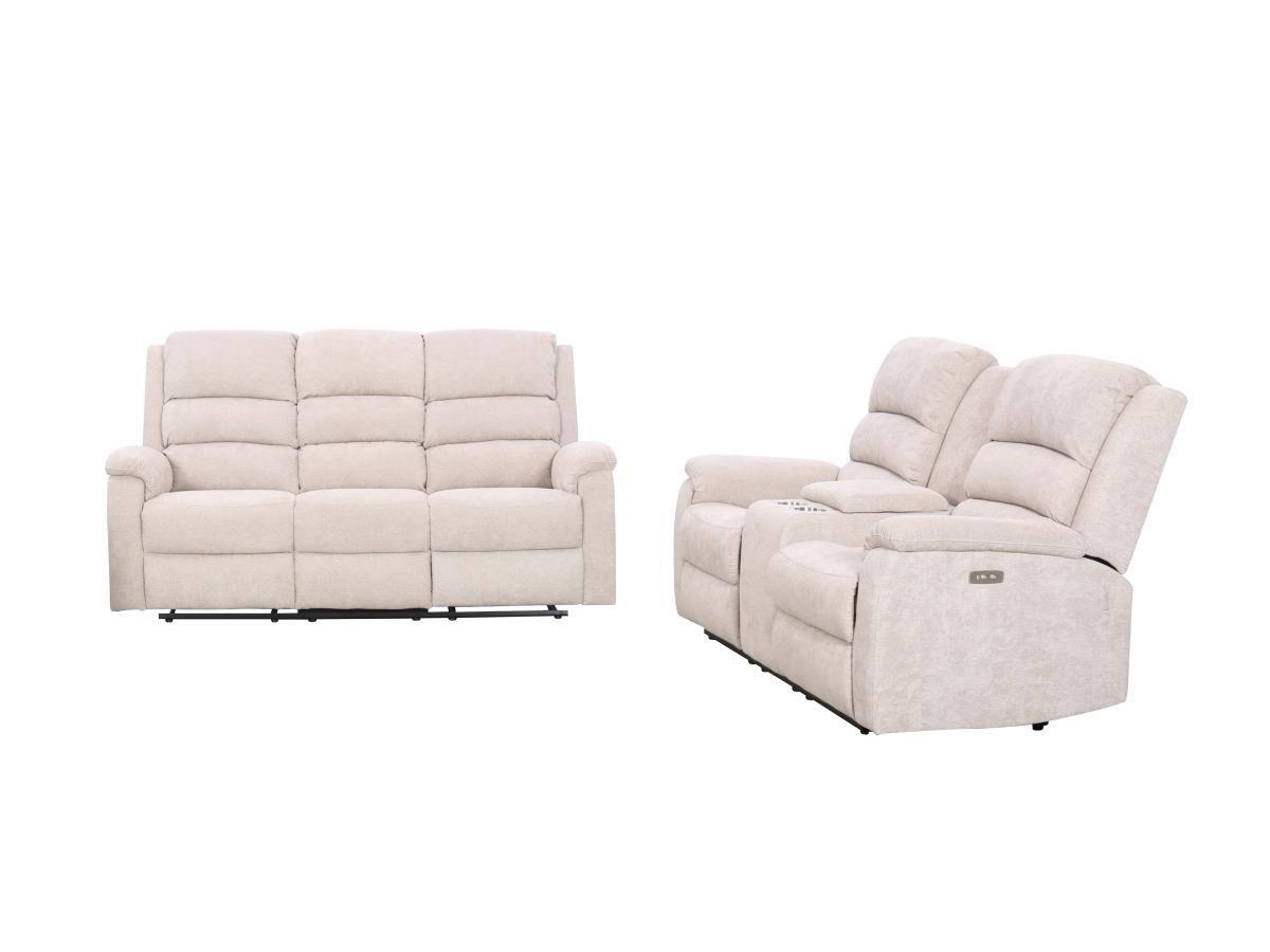 Vente-unique Couchgarnitur mit elektrischer Relaxfunktion 3+2 - Stoff - Beige - NEVERS  