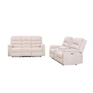 Vente-unique Couchgarnitur mit elektrischer Relaxfunktion 3+2 - Stoff - Beige - NEVERS  