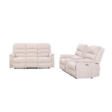 Couchgarnitur mit elektrischer Relaxfunktion 3+2 - Stoff - Beige - NEVERS