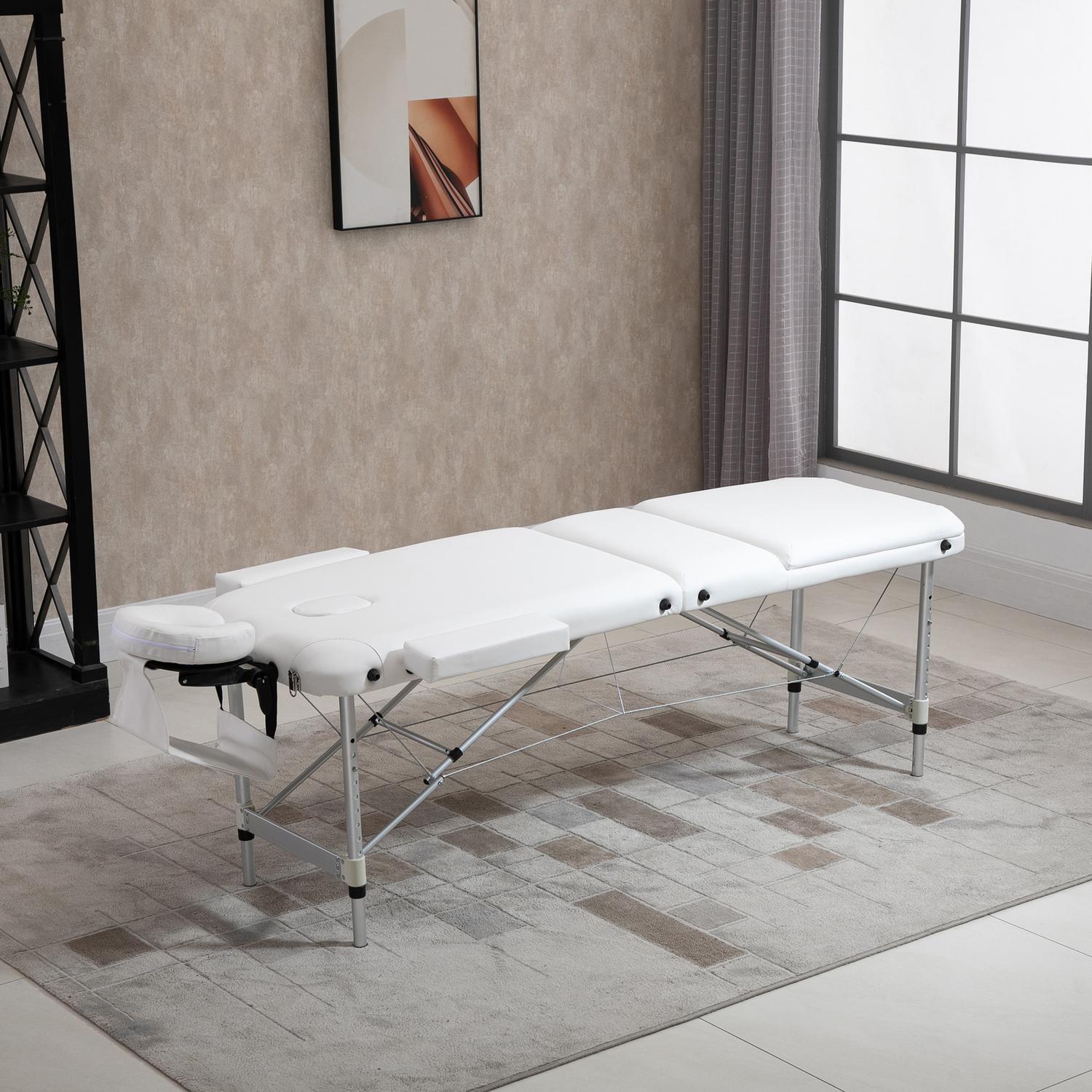 Northio klappbare Massageliege höhenverstellbar mit Kopfkissen für Salon & Spa, Kunststoff & Alu, Weiß, 215 x 60 x 61-84 cm  
