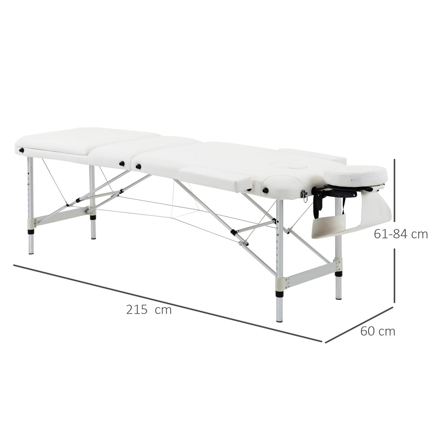 Northio klappbare Massageliege höhenverstellbar mit Kopfkissen für Salon & Spa, Kunststoff & Alu, Weiß, 215 x 60 x 61-84 cm  