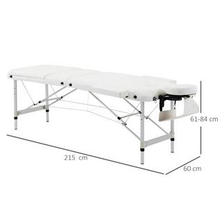 Northio klappbare Massageliege höhenverstellbar mit Kopfkissen für Salon & Spa, Kunststoff & Alu, Weiß, 215 x 60 x 61-84 cm  