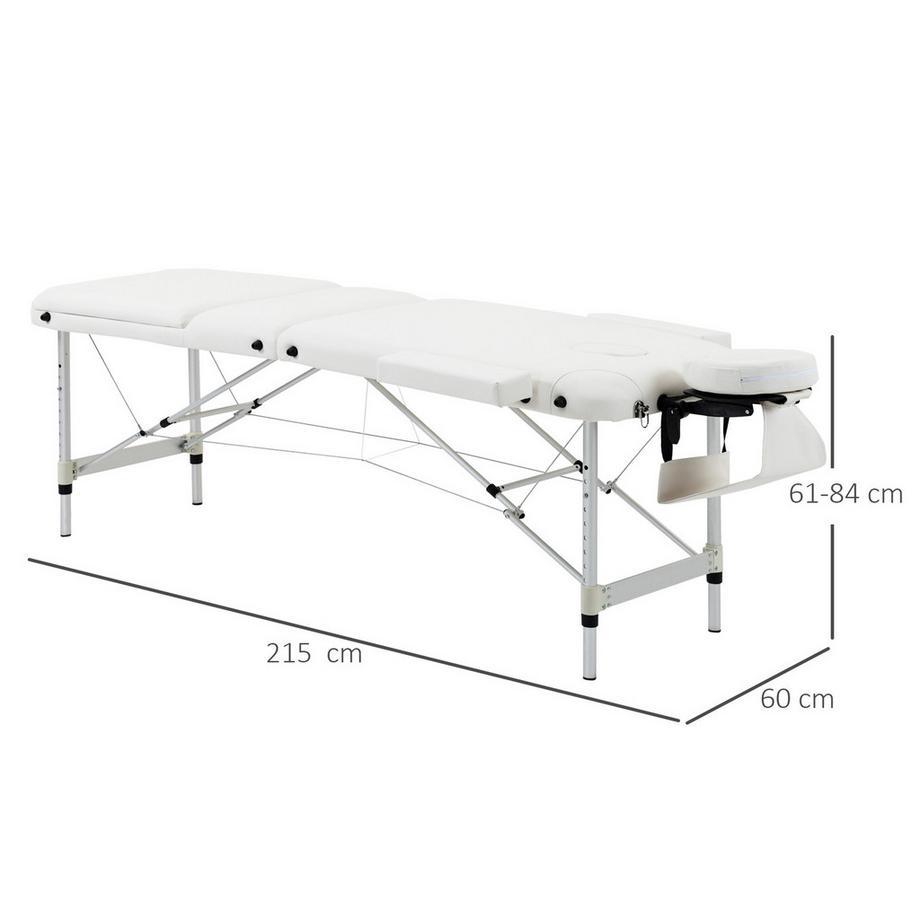 Northio klappbare Massageliege höhenverstellbar mit Kopfkissen für Salon & Spa, Kunststoff & Alu, Weiß, 215 x 60 x 61-84 cm  