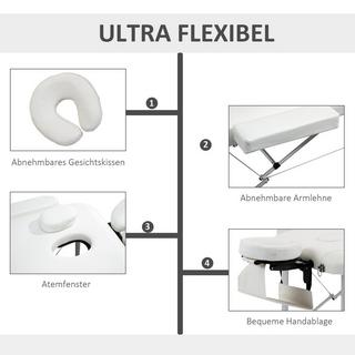 Northio klappbare Massageliege höhenverstellbar mit Kopfkissen für Salon & Spa, Kunststoff & Alu, Weiß, 215 x 60 x 61-84 cm  