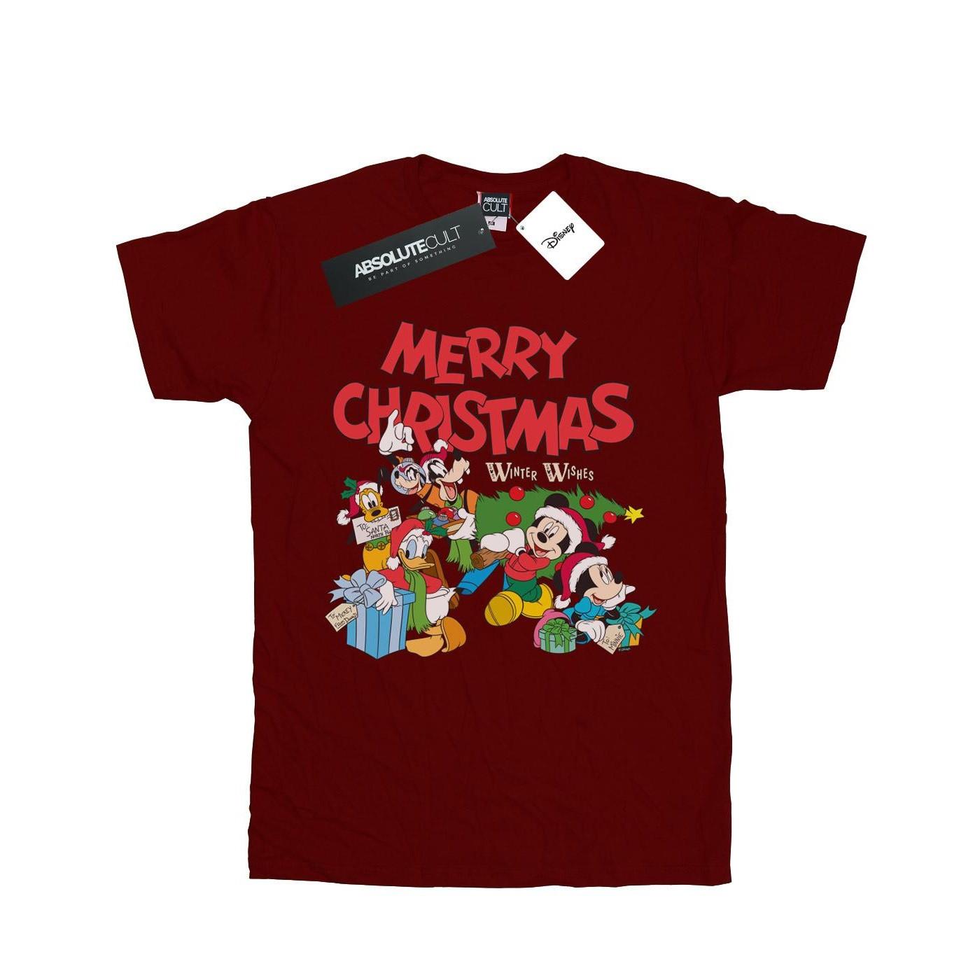 Image of Mickey And Friends Winter Wishes Tshirt Unisex Weinrot 140/146