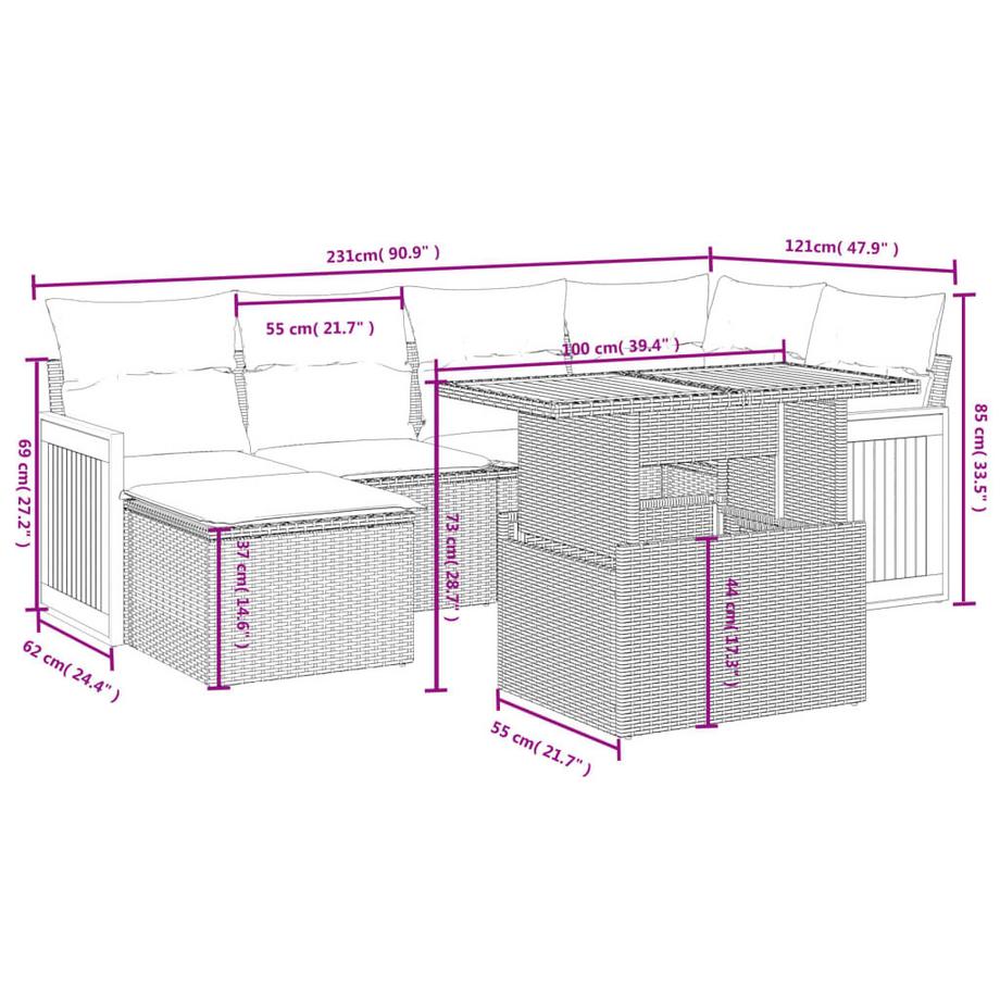 VidaXL set divano da giardino Polirattan  