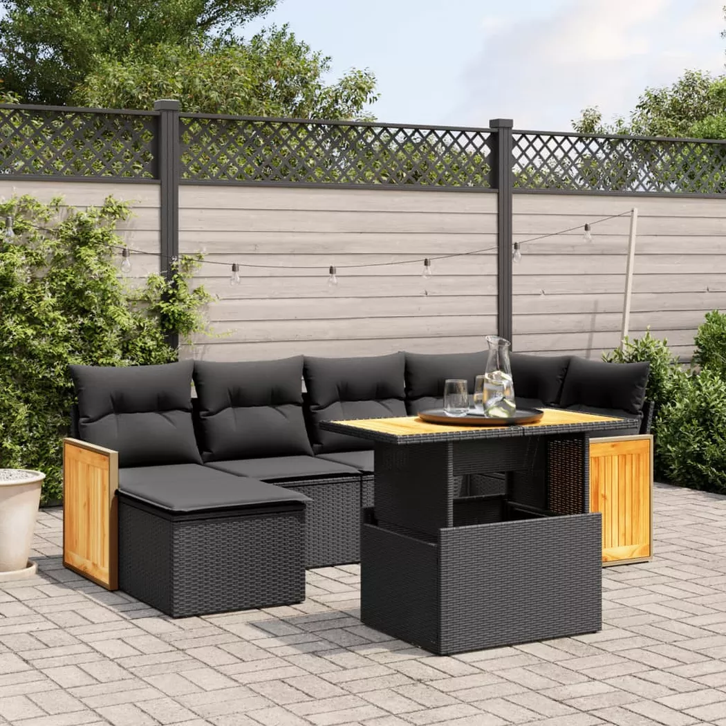 VidaXL - set divano da giardino Polirattan, One Size, Nero