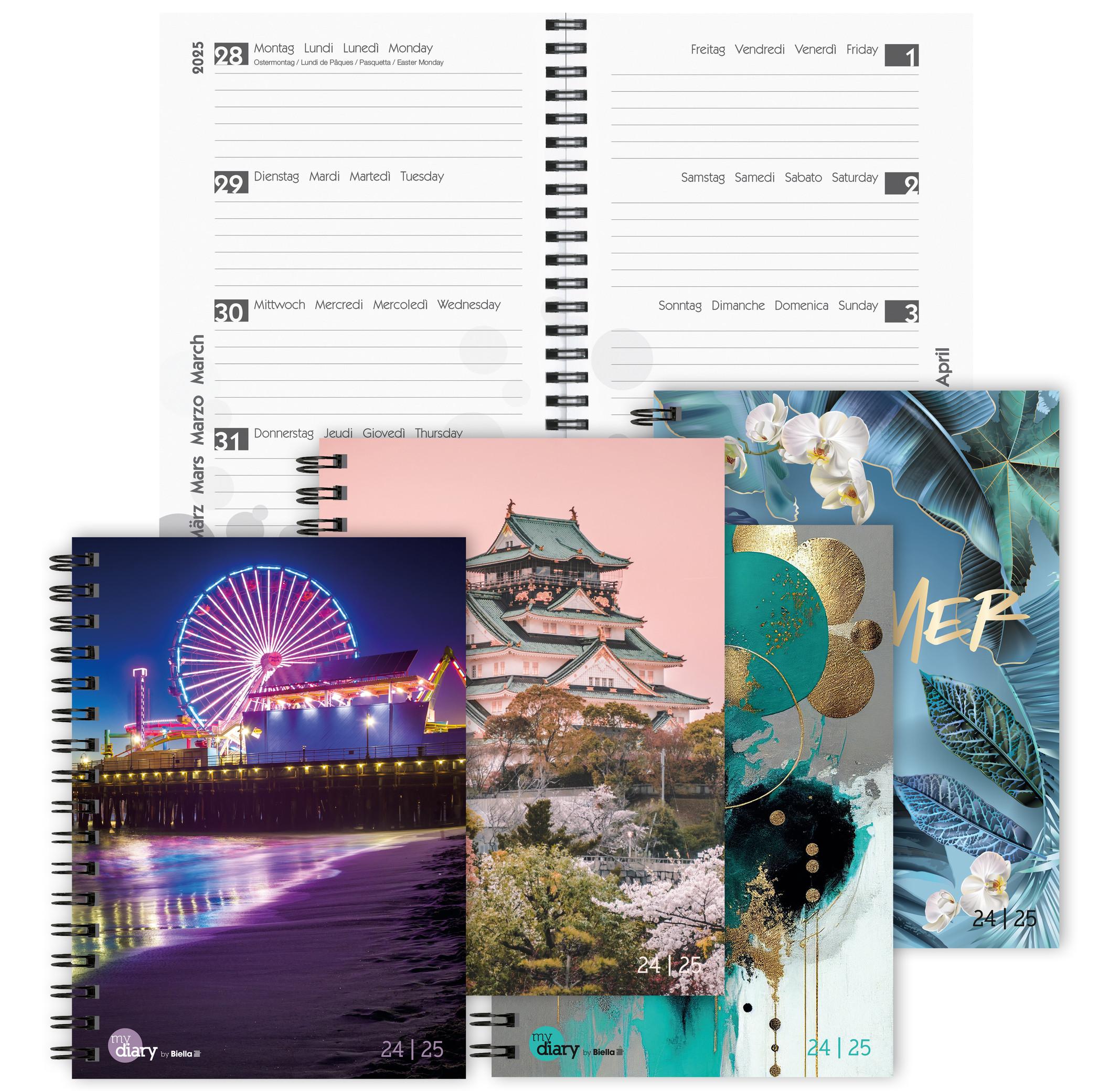 Biella Agenda scolaire mydiary A5 Wire-O 3½ jours par page, Beach  