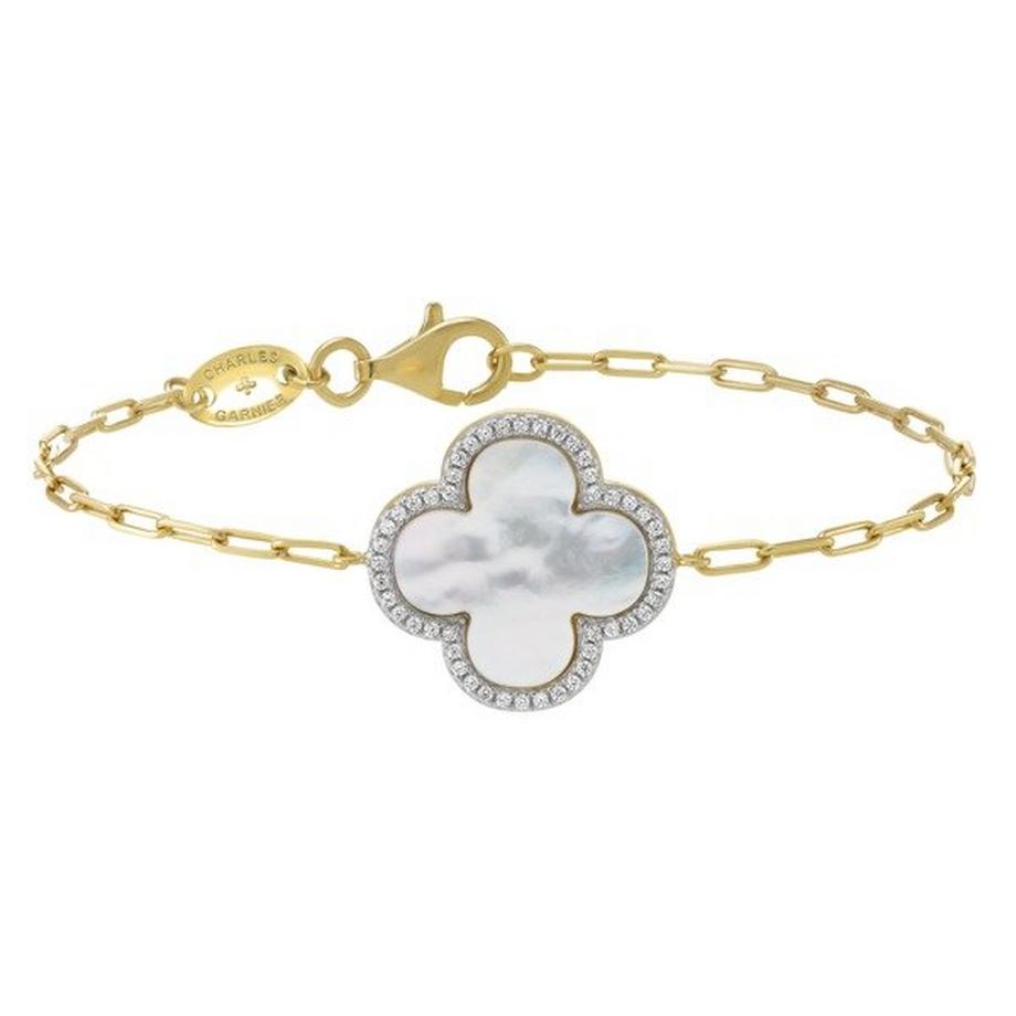 Charles Garnier  Bracelet LÉGENDE avec Perle Trèfle en nacre, Argent Doré & oxydes de zirconium 