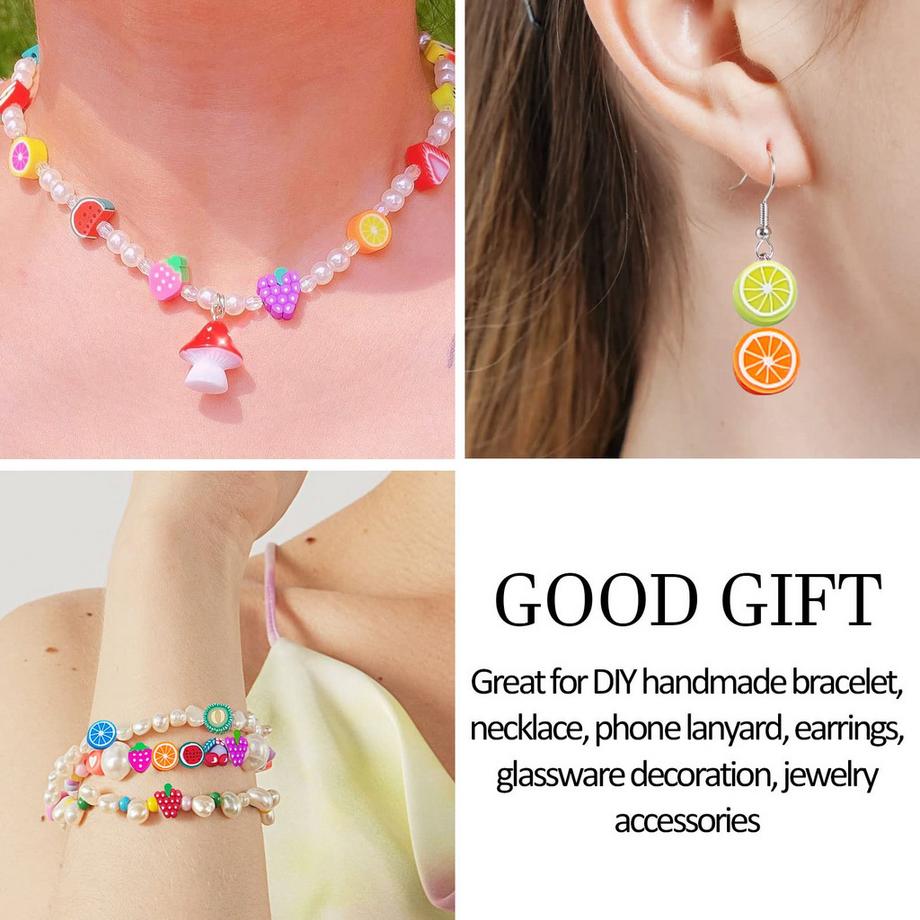 Activity-board  300 Stück Fruchtperlen Polymer Clay Perlen, Kinder Armbänder bunte Fädelperlen DIY Armbänder Halskette Abstandshalter Perlen Kit Handwerk Kit für Armband Haarband Basteln für die Herstellung von Schmuck Armbänder 