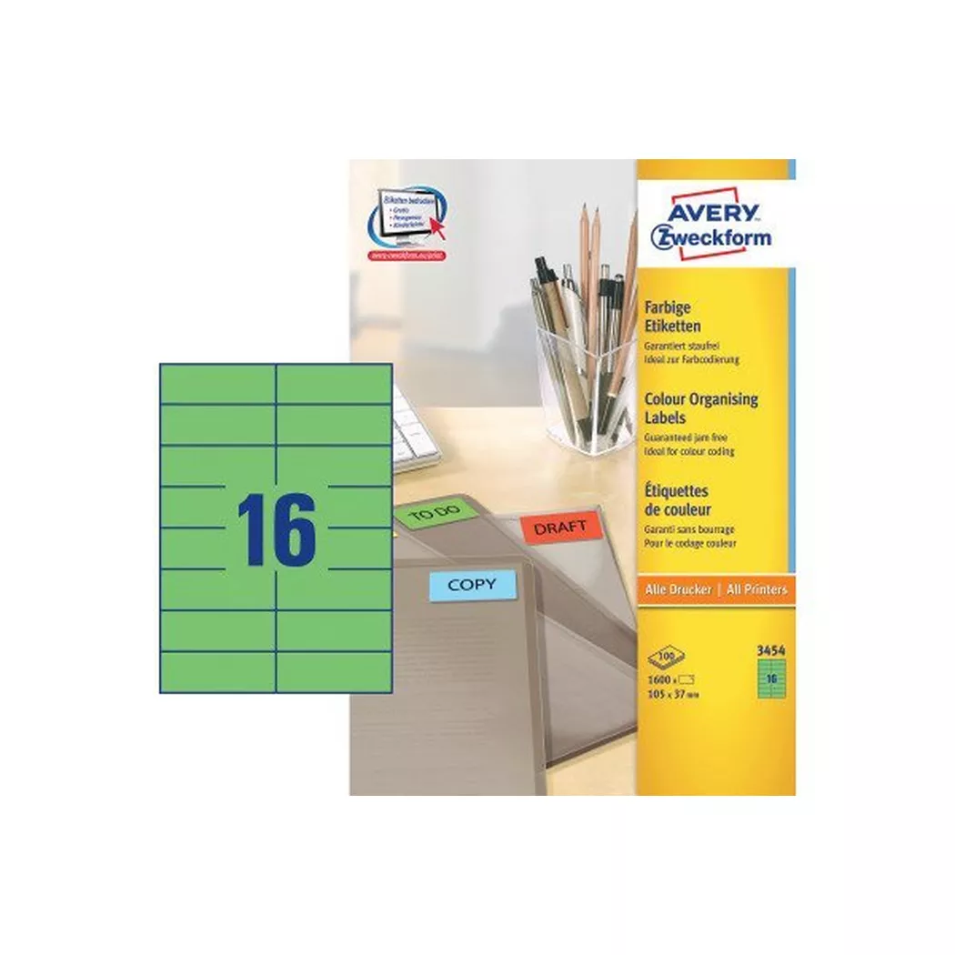 Avery-Zweckform – AVERY ZWECKFORM Etiketten 105×37mm, 1600 Stück, One Size, Grün