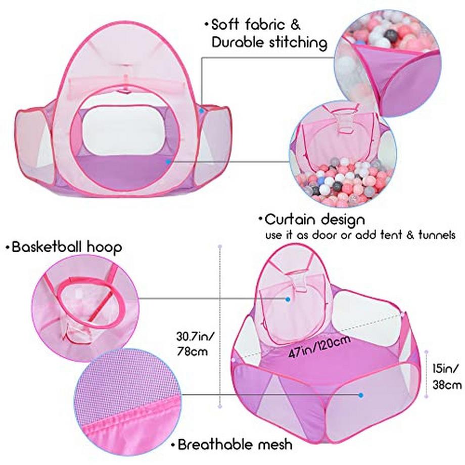 Activity-board  Piscine à balles pour enfants, grande piscine à balles pop-up, tente de jeu pour les tout-petits, parc pour bébés avec panier de basket-ball et sac de rangement 