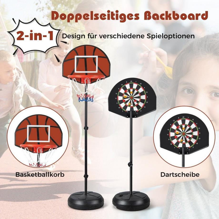 B2X  Kinder Basketballkorb mit Dartboard & 6 Darts Basketballständer Schwarz 