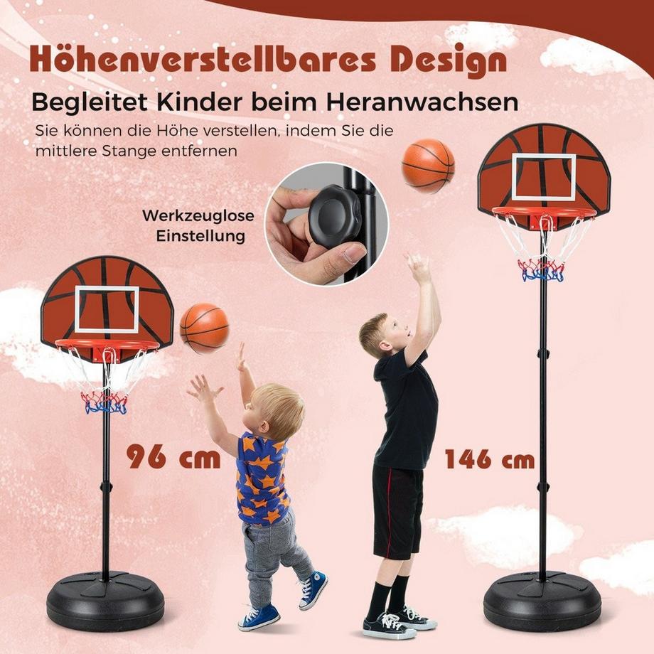 B2X  Kinder Basketballkorb mit Dartboard & 6 Darts Basketballständer Schwarz 