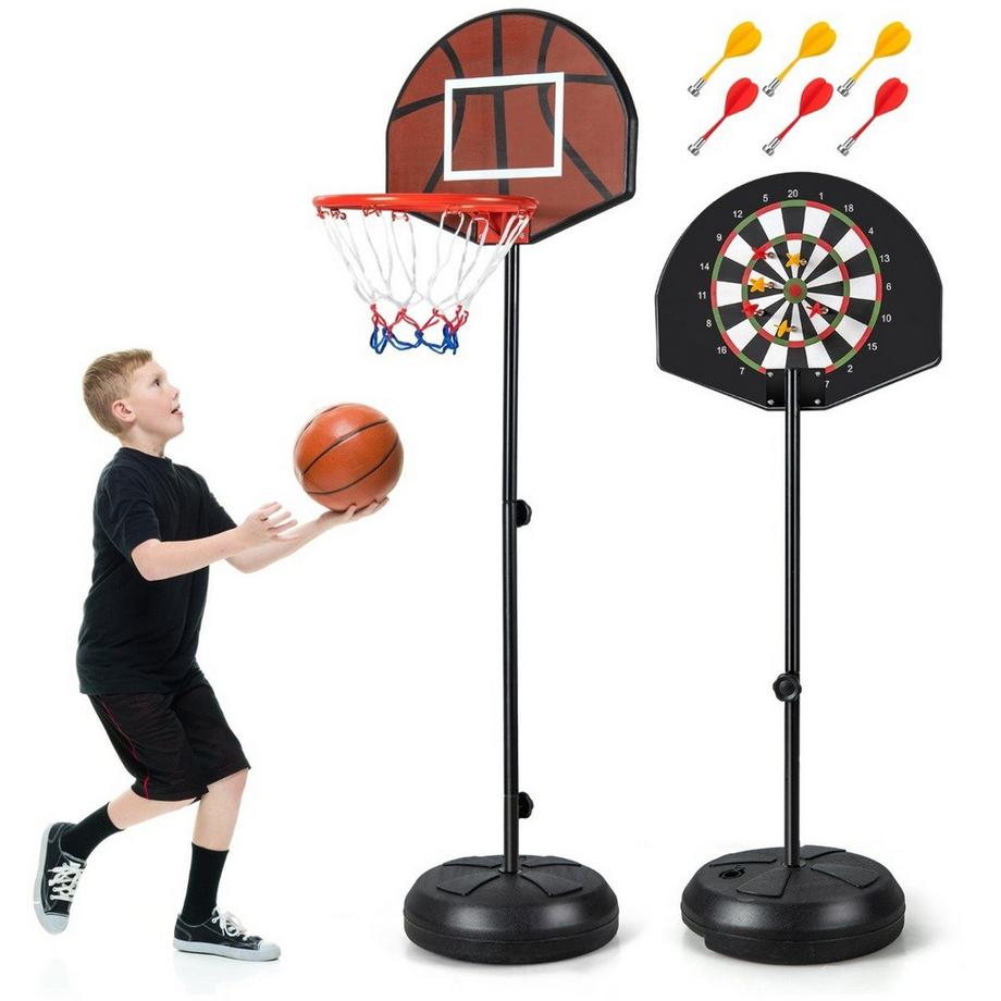 Kinder Basketballkorb mit Dartboard & 6 Darts Basketballständer Schwarz