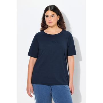 Maglia con righe, scollo a girocollo, mezze maniche e orli non rifiniti