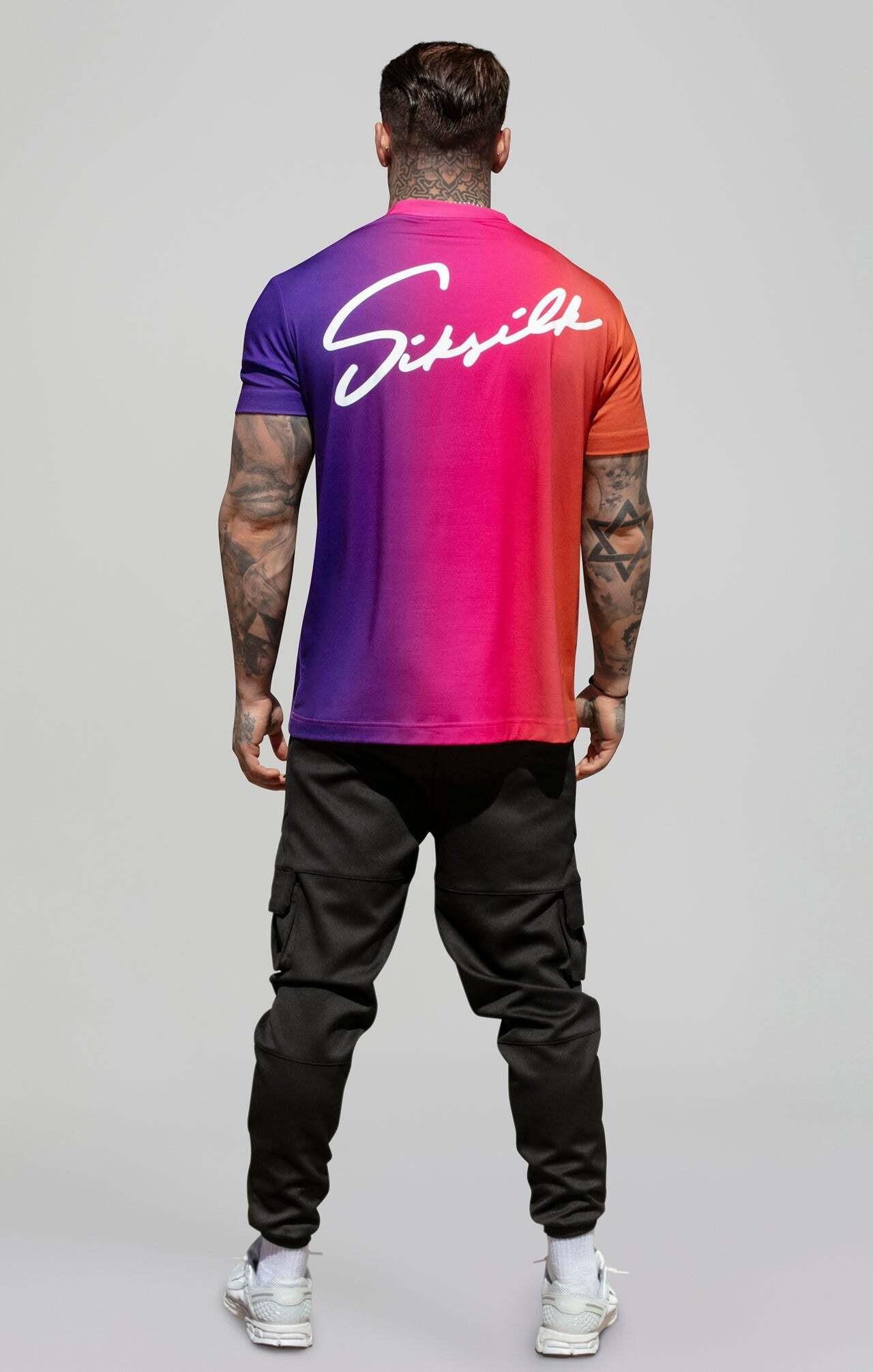 Sik Silk  T-Shirt Script Fade T-Shirt in Pink, Purple 