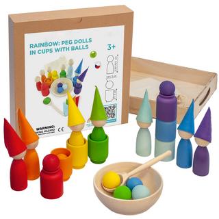 Activity-board  Großer Regenbogen Stift Puppen und Bälle in Tassen Waldorfpuppen sensorische Holzspiele für das Lernen Farben 